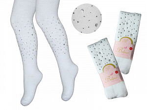 Махровые белые колготки со стразами для девочки  BELINO
